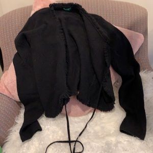Wool and nylon cropped wrap sweater